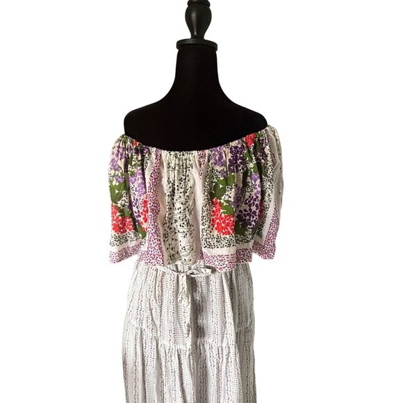 Maurice Antaya Intuition Floral Dress Small '80's Off-Shoulder Maxi Small - Picture 4 of 9